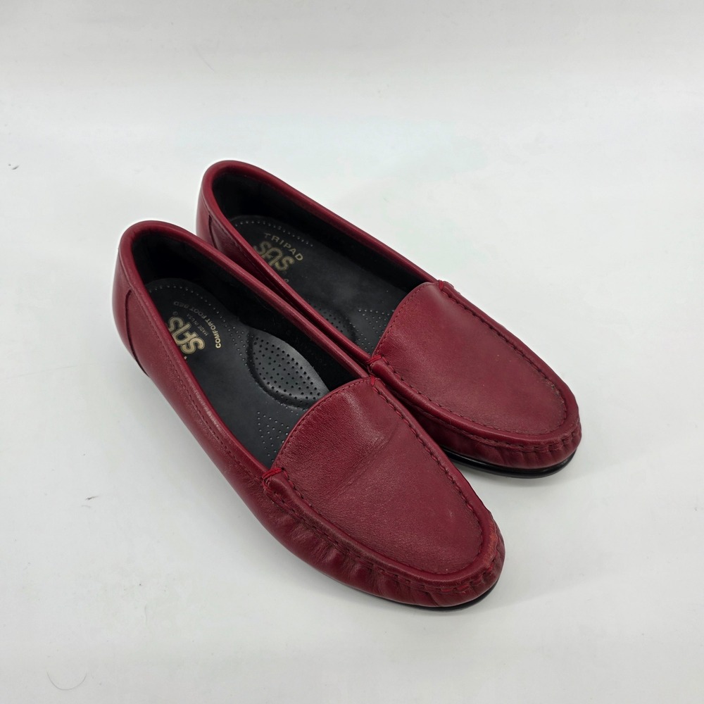 SAS Women 7.5 S Simplify Leather Loafers Dark Red Wine Comfort Shoes Made in USA